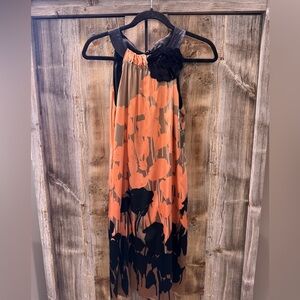 Taylor Dresses Orange and Black Floral Midi Dress
